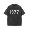 European Size Men's Vintage 1977 Graphic Cotton T-Shirt - Black Casual Streetwear Tee with Bold White Print, Soft Washed Look, Regular Fit Crew Neck