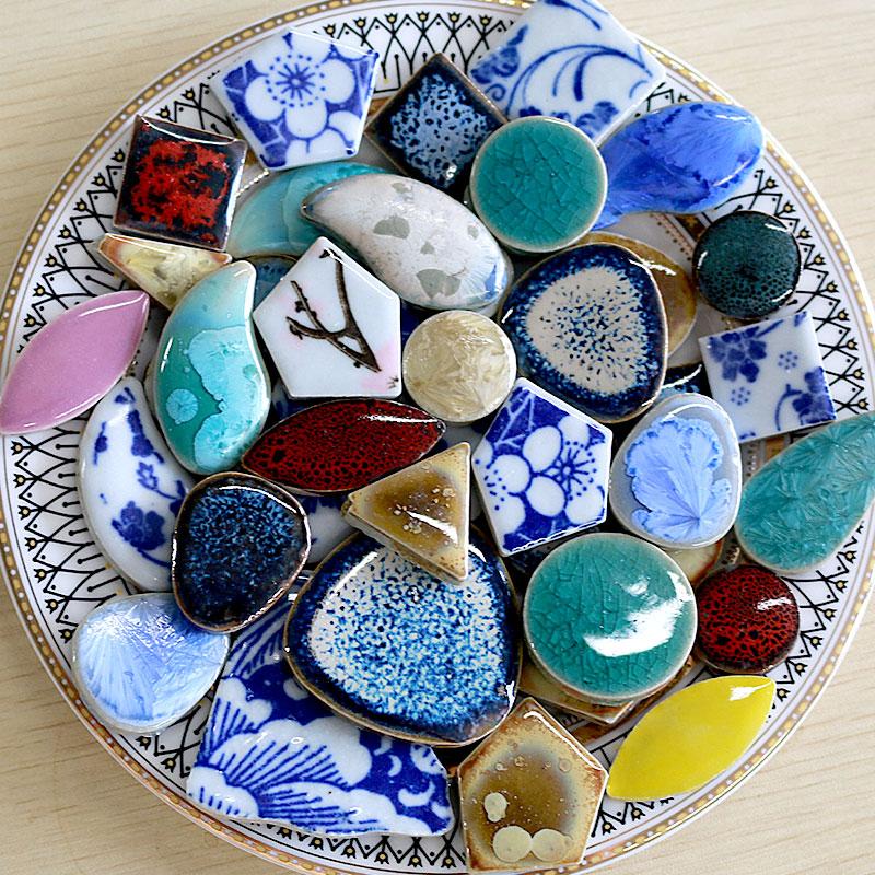 200g Mehrform Porzellan Mosaik Fliesen 5mm/0.18in Dicke Oval/Polygon/Rund/Quadrat Keramik Fliese DIY Bastelmaterialien
