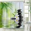 Green Bamboo Zen Shower Curtains Set, Spa Stones and Orchids Flowers Polyester Fabric Bath Curtain with Hooks Bathroom Decor