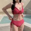 Trendy Candy Color Split Bikini: High Waist, Slimming Beach Swimsuit for Women.