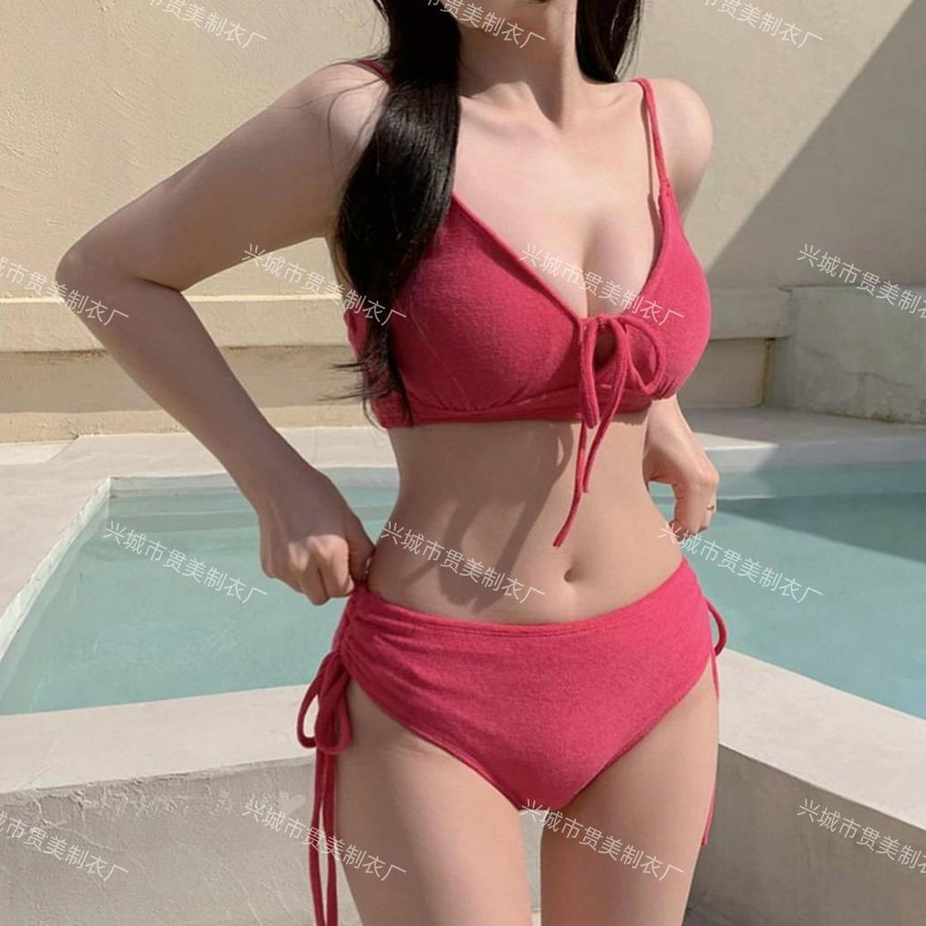 Trendy Candy Color Split Bikini: High Waist, Slimming Beach Swimsuit for Women.