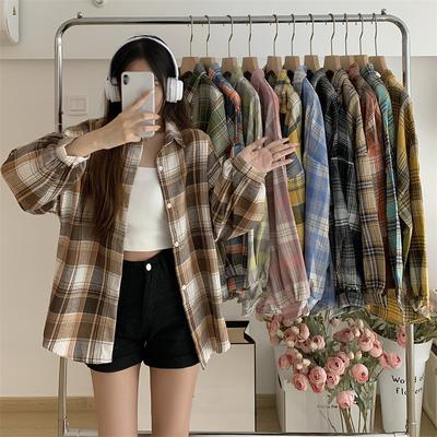 Korean High-end Design Sense Niche Shirt Women's Autumn Dress Retro Hong Kong Flavor Versatile Loose Plaid Shirt