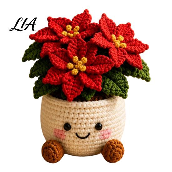Cute Christmas Soft Decorations Simulated Crochet Potted Decor, Knitted Mini Artificial Tree Flower Themed Room Accents Ornament, Festive Tabletop