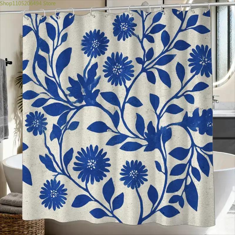 A Bathroom Shower Curtain Featuring a Blue Sun Print Design, Perfect for Anniversaries, Includes 12 Hooks, Measuring 180*180Cm