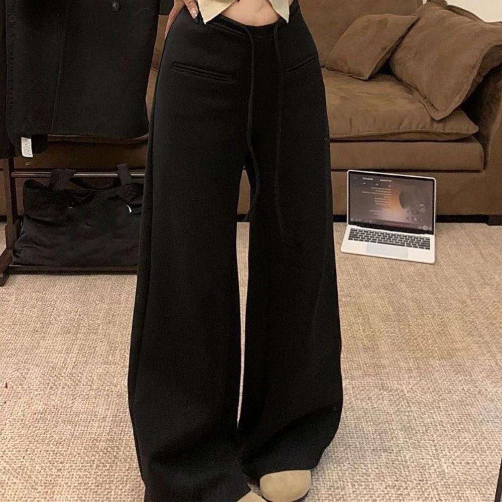 Loose Casual Pants Women Drawstring Wide Leg Pants Fashion Straight Leg Pants  Gym