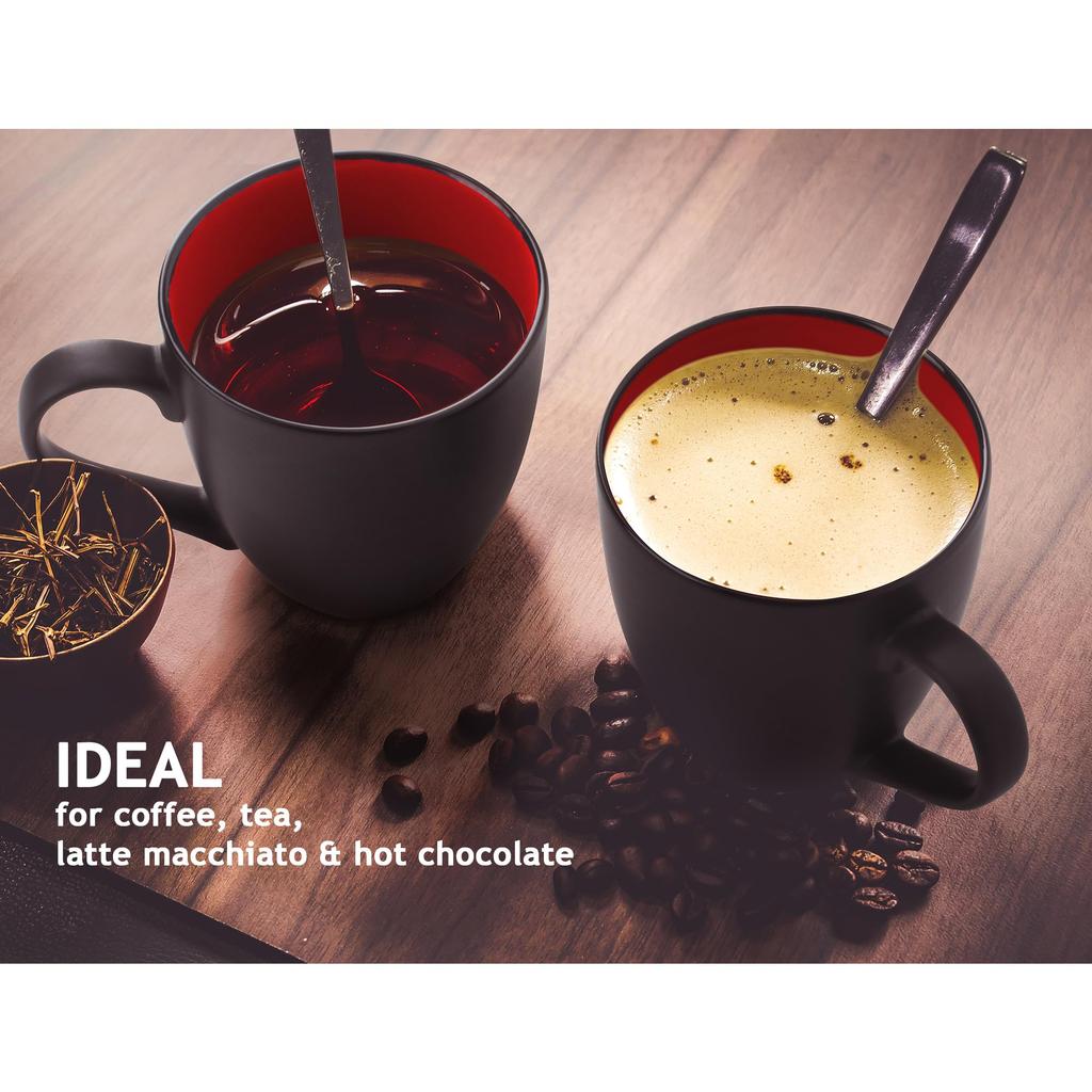 MIAMIO - 6 x 350 ml Stoneware Coffee Mugs/Cups Set, Black Exterior, Colorful Interior