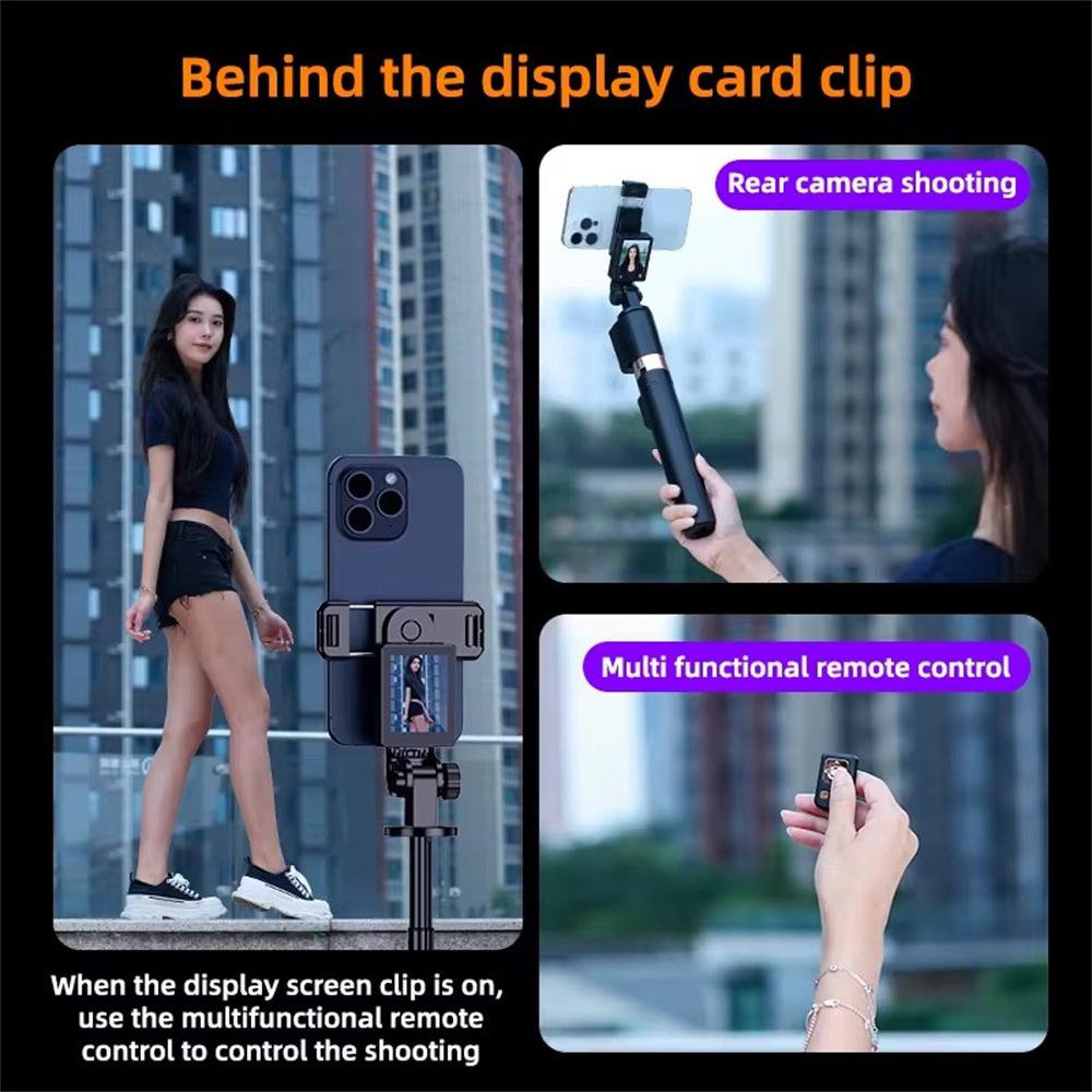 1.7m New 5 in 1 Projection Rear Camera Selfie Stick with Selfie Monitor Screen Brush Bluetooth Remote Control Scrolling 7
