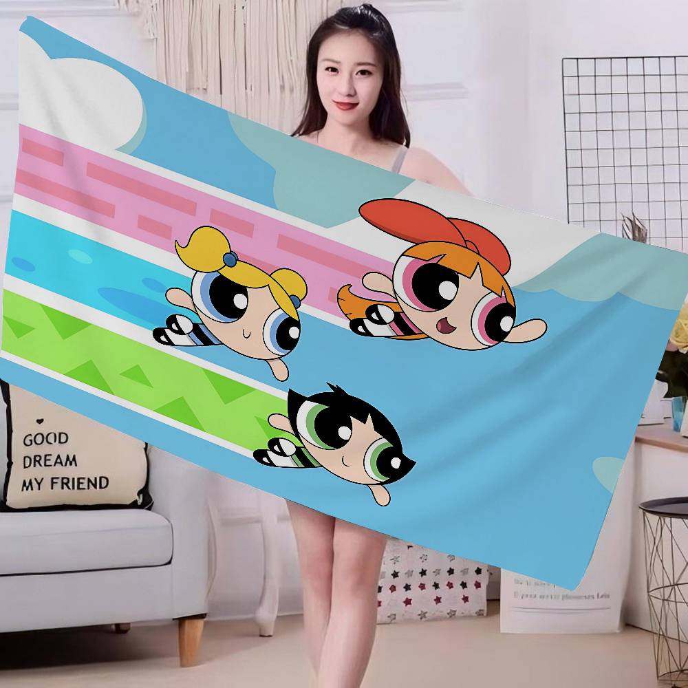 

P-Powerpuff Anime G-Girls Beach Towel Colorful Bath Towels for Girl Microfiber Quick Sand Free Beach Yoga Spa Gym Pool W40*H60(CM)
