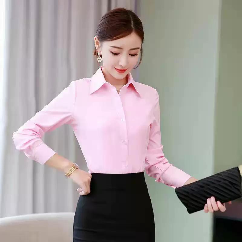 Spring and Autumn Black and White Shirt Women's Korean Version of The Slim Long-sleeved Tooling Shirt Work Clothes Professional Wear Formal Wear Top