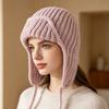 Neue Damen Herbst Winter Ohrklappen Strickwollmütze, Kordelzug Thermisch Warm Flieger Skimütze, Mode Vielseitig Outdoor Trooper Mütze