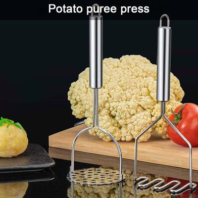 2 Pcs Potato Masher Stainless Steel Heavy Duty Integrated Masher Kitchen Tool with Ergonomic Handle for Avocados Beans Fruit Vegetables