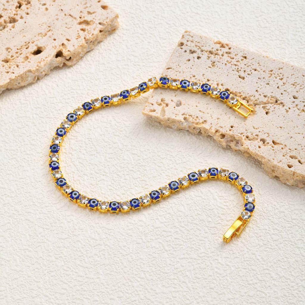 Anlaufgeschütztes Evil Eye Tennis-Fußkettchen-Armband für Damen, Glücksbringer Nazar Türkisches Auge Strasskettchen, Schutz-Amulett Schmuck Geschenk