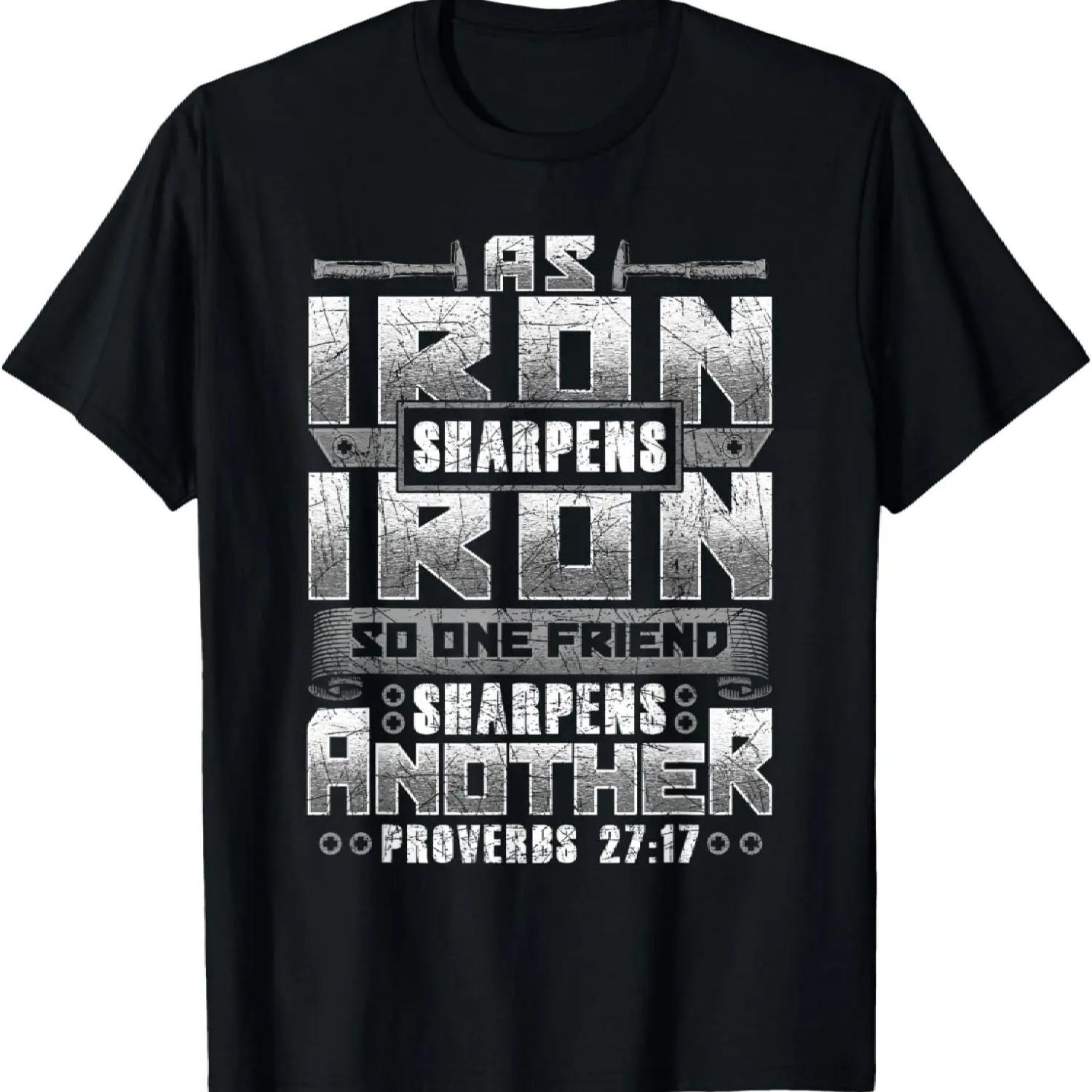 Christian Dad Iron Sharpens Iron Scripture verse bible quote T-Shirt XXXXXL чёрный