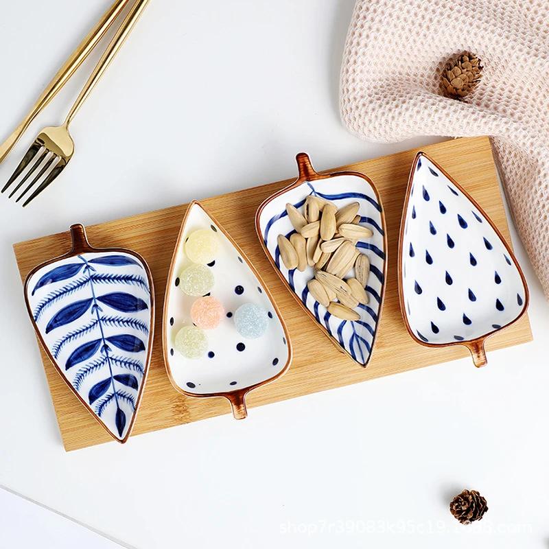 Snack Plate Set Trays Top for Serving Food Japan Style Leaf Dish Beautiful Tableware Cold Dishes Dry Fruit Tray Ceramic Home Use Kitchen