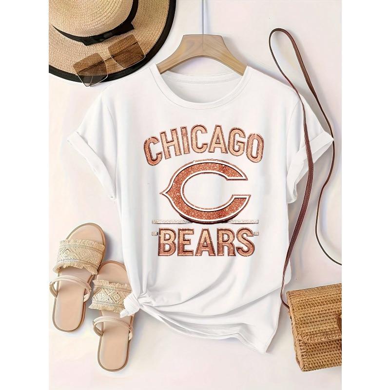

Женская черная футболка с принтом логотипа Chicago Glitter Bears, с круглым вырезом, коротким рукавом, летняя, удобного кроя, повседневная, современная S белый