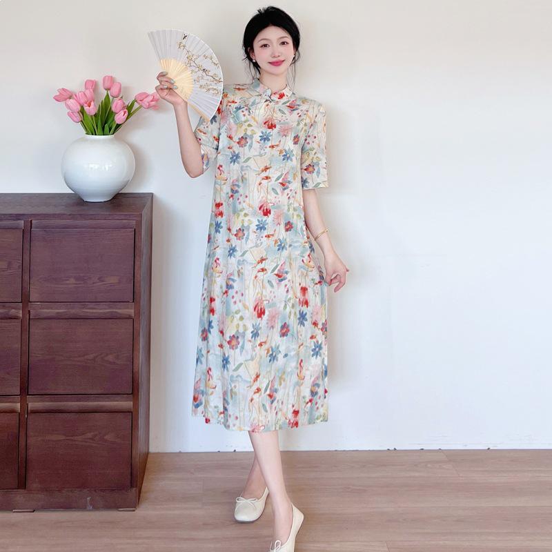 2026 Summer Floral Cheongsam Maternity Dress L