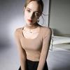 Hollow-Out Collarbone Halter Neck Fashion Tops for Autumn and Winter