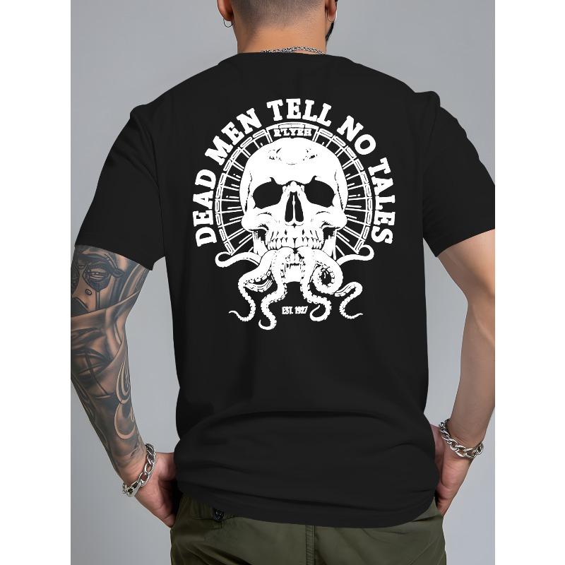 Европейские размеры Мужская оверсайз футболка с пиратским дизайном - Короткий рукав, Круглый вырез, Повседневная рубашка для пляжного отдыха, Можно стирать в машине, Летний топ S чёрный