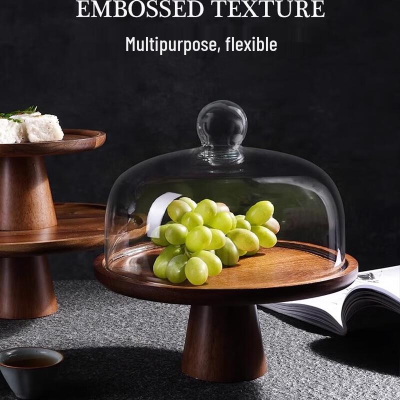 8-inch Solid Wood Cake Stand with Glass Dome
