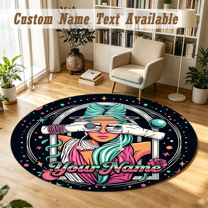 Round Rug Custom NameLady Gaga Pattern Non Slip Carpet Home Floor Decor