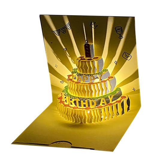 3D bursdagskort pop-up gratulasjonskort med musikalske lys Gratulerer med bursdagskort med kake for kvinner Menn Barn Venner