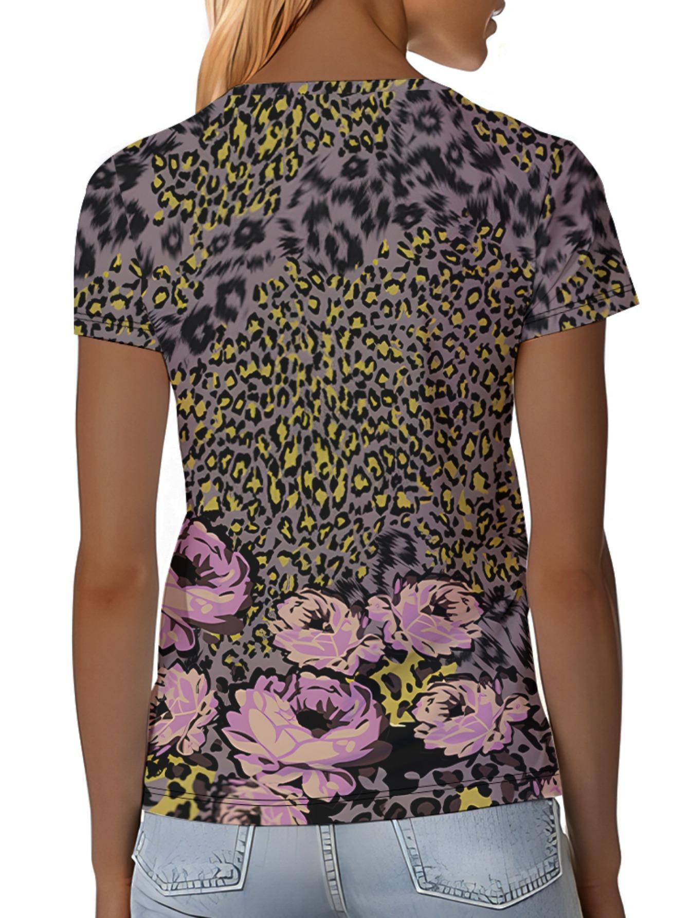 

This Is a Purple Floral Leopard Color-Block T-Shirt with a Smooth Design. Featuring a Charming And Trendy Retro Style. It Has a Breathable Round Neck S дубильная кора