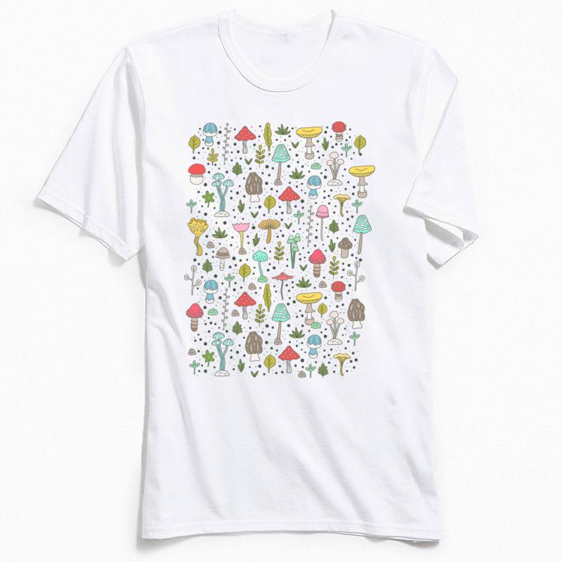 Casual Unisex T Shirt Mushrooms Spring Tshirt 2024 Cartoon Printed Male Clothing 100 Cotton Fabric Black Tops Tees Tshirt