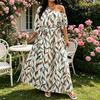 Damen Floral One Shoulder Maxikleid Kurzarm A-Linie Schwingend Langes Kleid Formelles Abendparty Hochzeitsgastkleid mit Gürtel