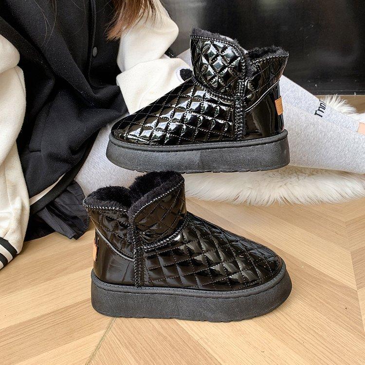 Thick-soled snow boots women's new winter thickened warm glossy waterproof fashionable versatile simple cotton shoes