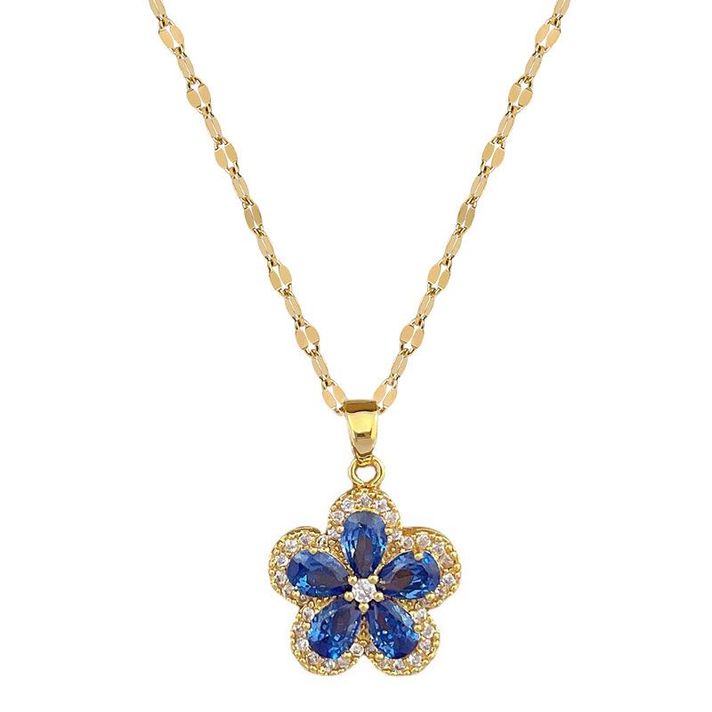 Five-Leaf Flower Necklace, Earrings Set, Light Luxury Slightly Inlaid With Personalized Temperament, Banquet Earrings And Accessories Combination