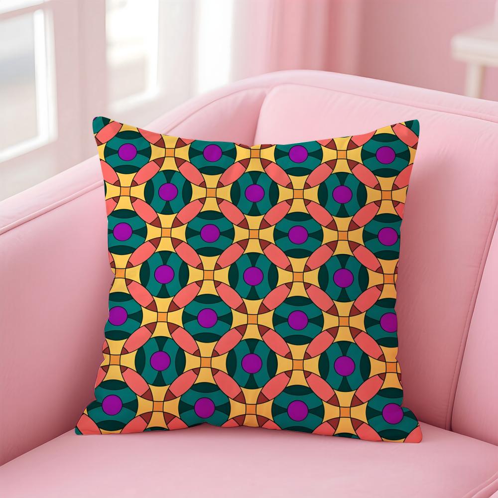 Colorful Geometric Continuous Art Cushion Cover Pillowcase Short Plush Invisible zipper Room Sofa Cushion Cover