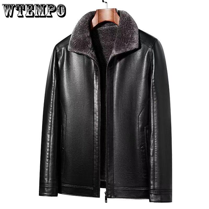 Autumn and Winter Fur As One Men's Leather Jacket Padded and Thickened Motorcycle Leather Jacket Fur Coat Male