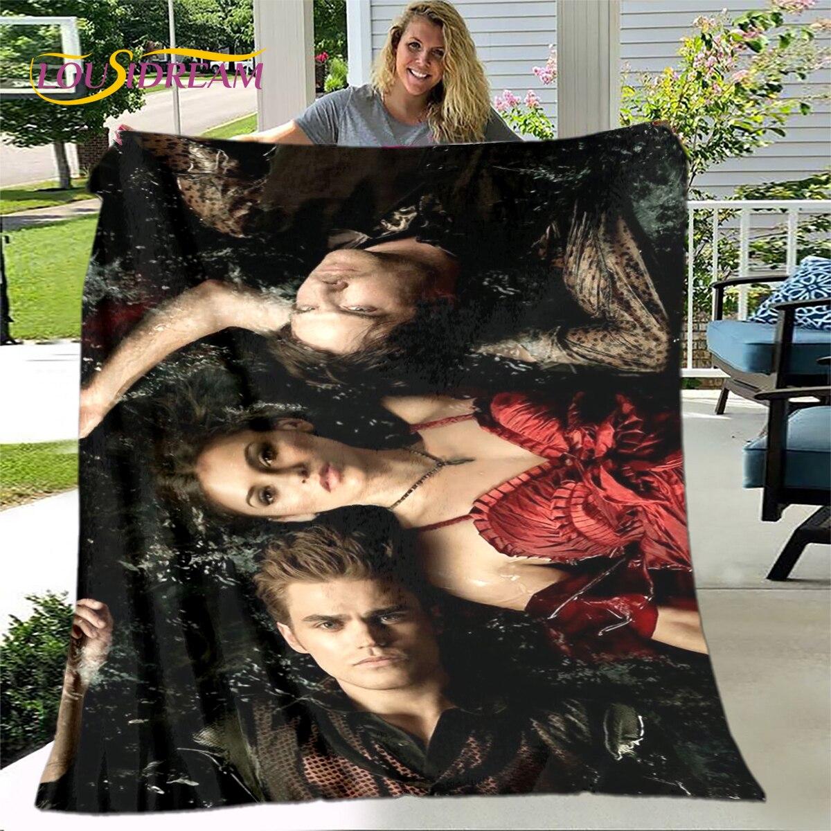 Одеяло с принтом «Дневники вампира», фланелевое одеяло, мягкое теплое одеяло для гостиной, спальни, кровати, дивана, путешествия 75x90cm