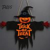 Natural Hemp Rope Pendant Halloween Wooden Hanging Door Sign, Scarecrow Pumpkin Wizard Ornament, Trick or Themed Decor Treat Plaque, Rustic Party Wall