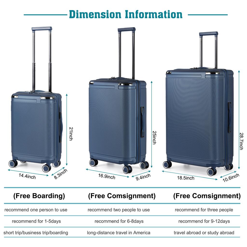 3-Piece PP Hardshell Suitcase Set 20/24/28in - Lightweight Luggage w/360° Spinner Wheels & TSA Lock, Durable Carry-On