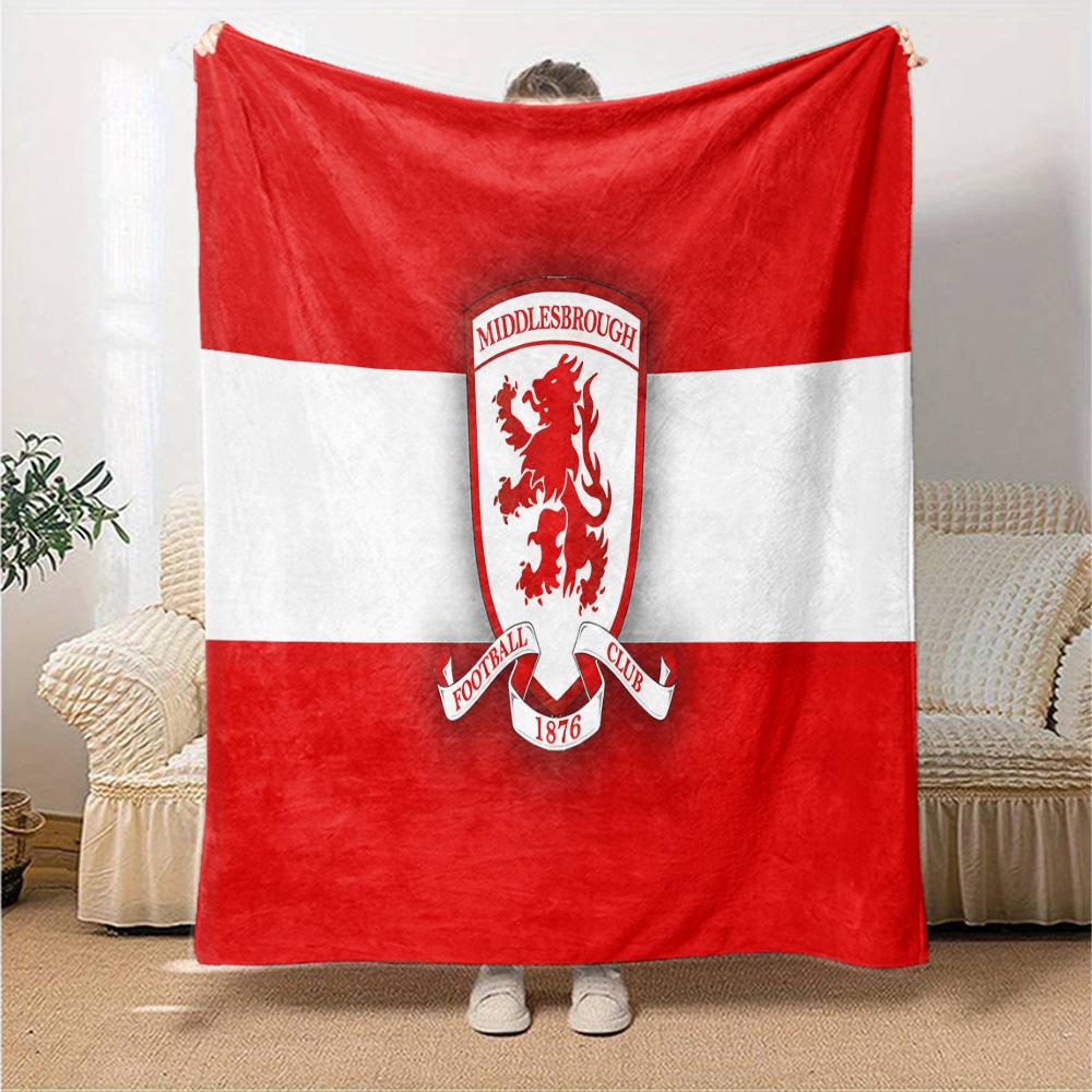 Middlesbrough Football Club Crest Flannel Blanket, Soft Polyester, Modern Design, All-Season for Camping, Travel, Gifts for holidays or birthdays