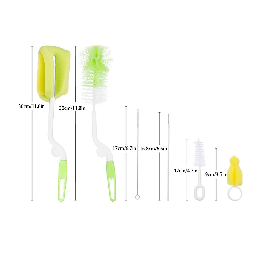 6 Pcs/set Bottle Brush Set Milk Bottle Straw Cleaning Nylon Sponge Brush Kit