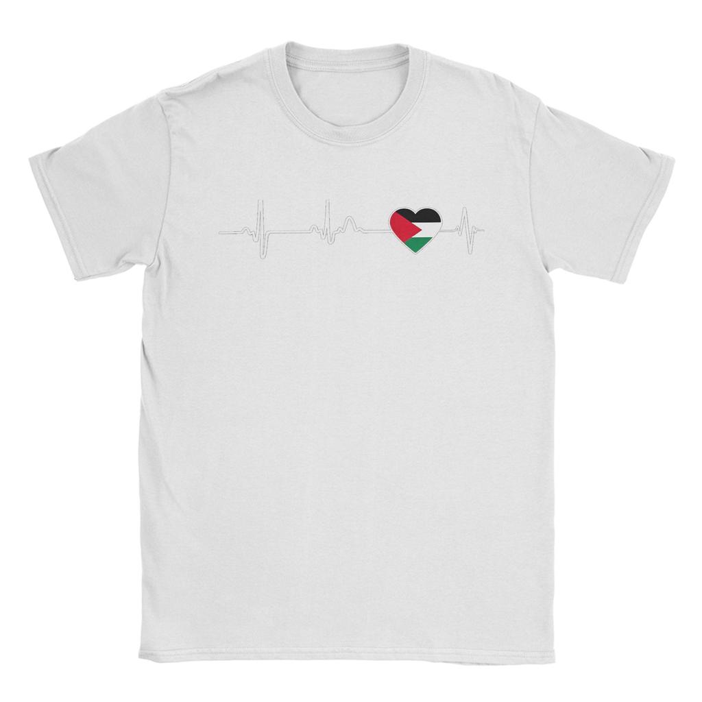 Men's Heart beat Palestine Gaza T Shirts Pure Cotton Clothes Fashion Short Sleeve Crew Neck Tees Plus Size T-Shirt