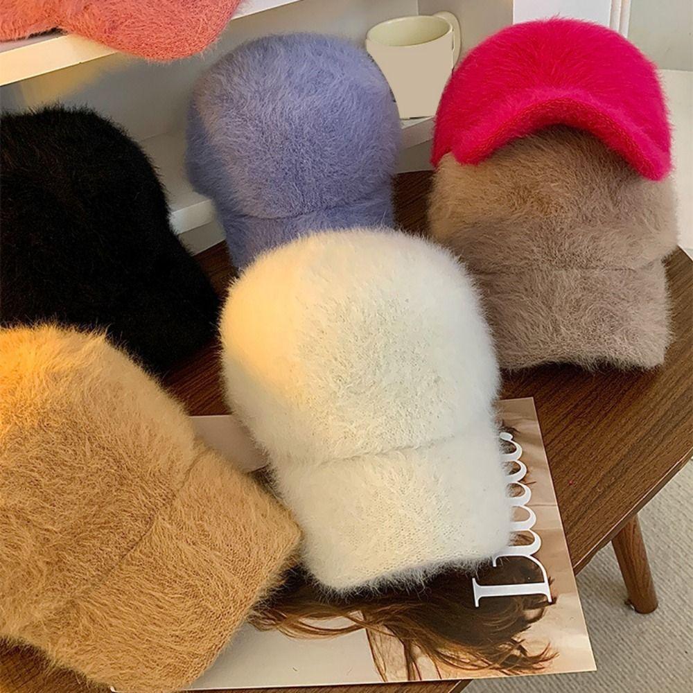Solid Color Women's Baseball Cap Adjustable Winter Warm Hat Versatile Plush Dubill Cap  Daily