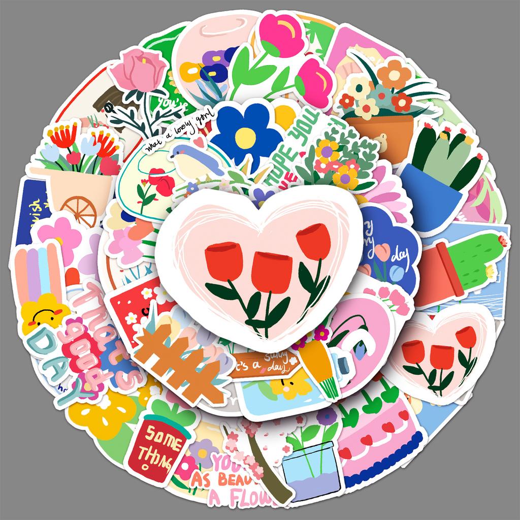 50 Hand-painted Flowers Doodle Cartoon Guka Creative DIY Mobile Phone Case Suitcase Stickers Waterproof