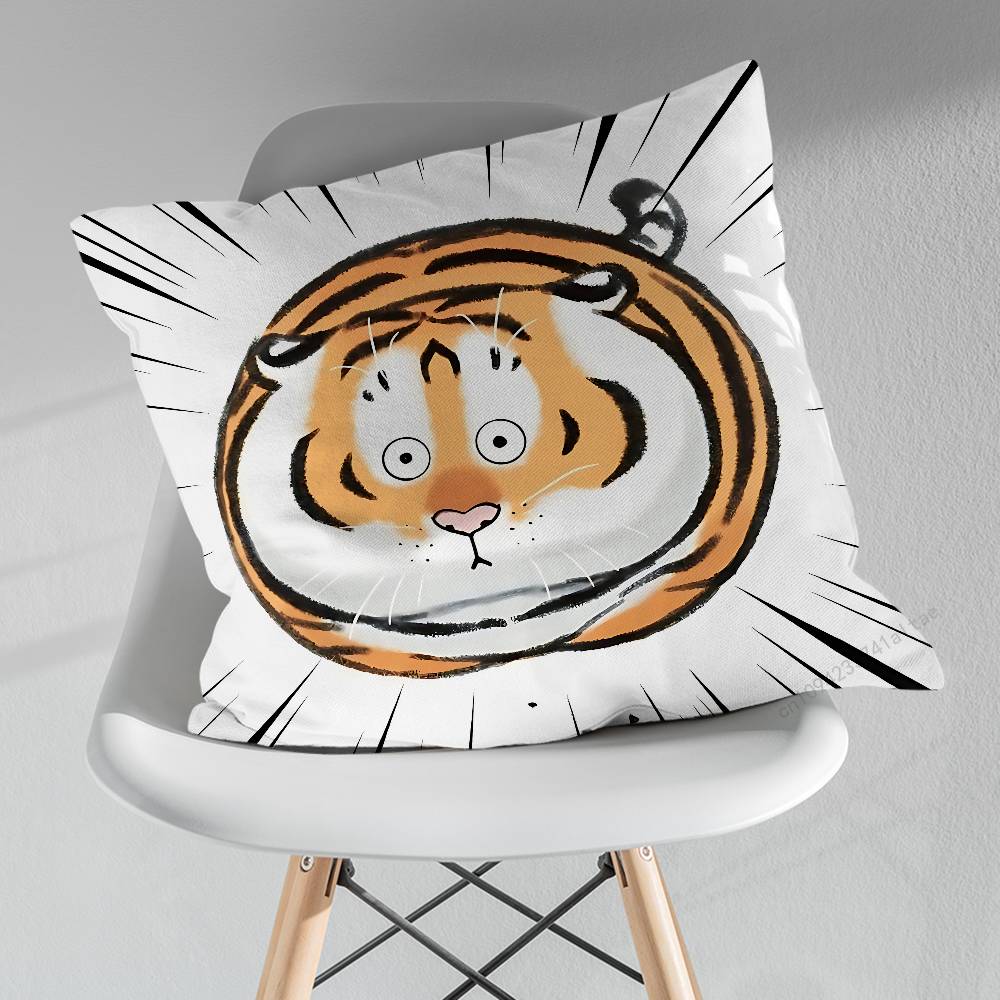 Funny Cute Tiger Emojis Pillow Case For 30x30cm45x45cm55x55cm For Home Bedroom Decoration And Protector