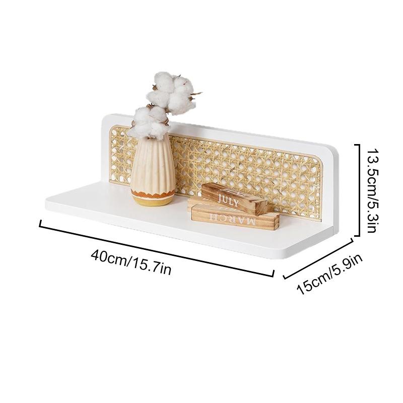 1Pc Wall Decoration Art Decoration Wooden Shelf Bohemian Style Display Rack Natural Rattan Rattan Storage Rack Wall Mounted