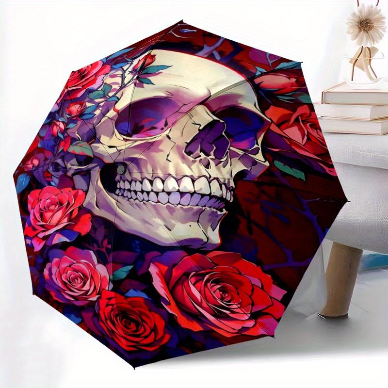 1pc Skull and Roses Automatic Opening and Closing Umbrella - Small Umbrella Suitable for Various Occasions N081