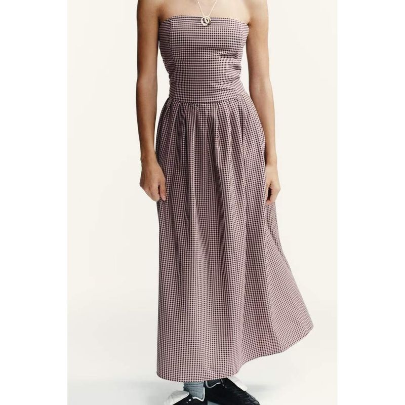 Counter Same Zbzr Autumn New Women Clothes Western Style Design Sense Plaid Tube Top Dress 4661229