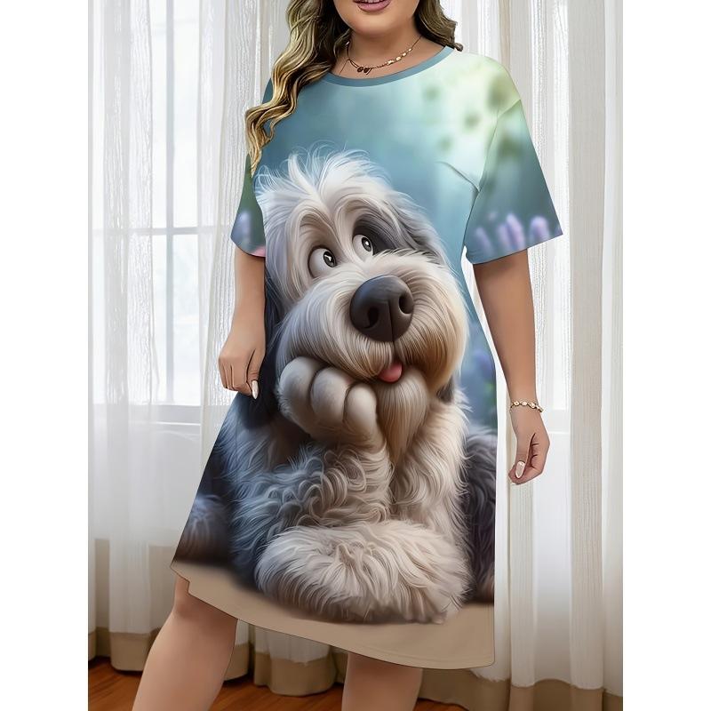 2026 Women s Cute Dog Printed Short Sleeve Large T-shirt for Going Out&Home L