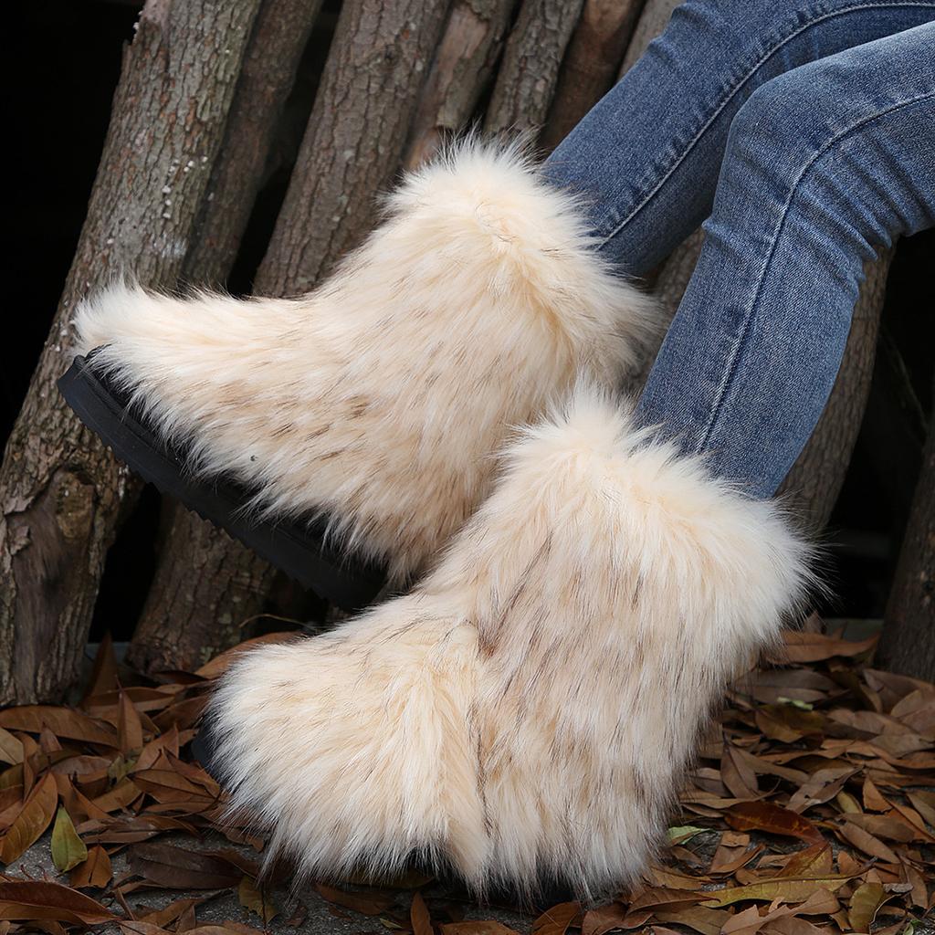 New Color Plush Medium Tube Snow Boots Women's Large Size Fluffy Women's Boots Sizes 36-44