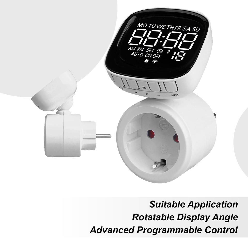 360 Degrees Rotating Screen Timer Socket AC230V 16A 3680W Digital Timer 10 Programmable Switches Program Digital Timer