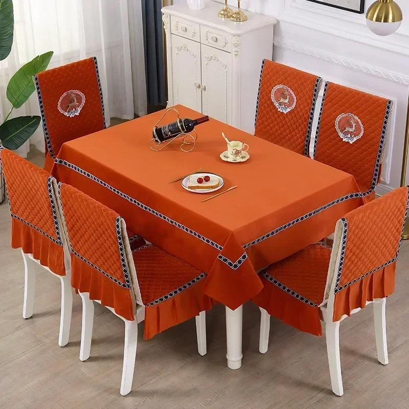 Stevig Geborduurd Tafelkleed Helder Oppervlak Anti-slip Stoelhoes Decoratieve Huis Koffie Sfeer Mooi Tafelkleedhoes chair 1 cover 1 back