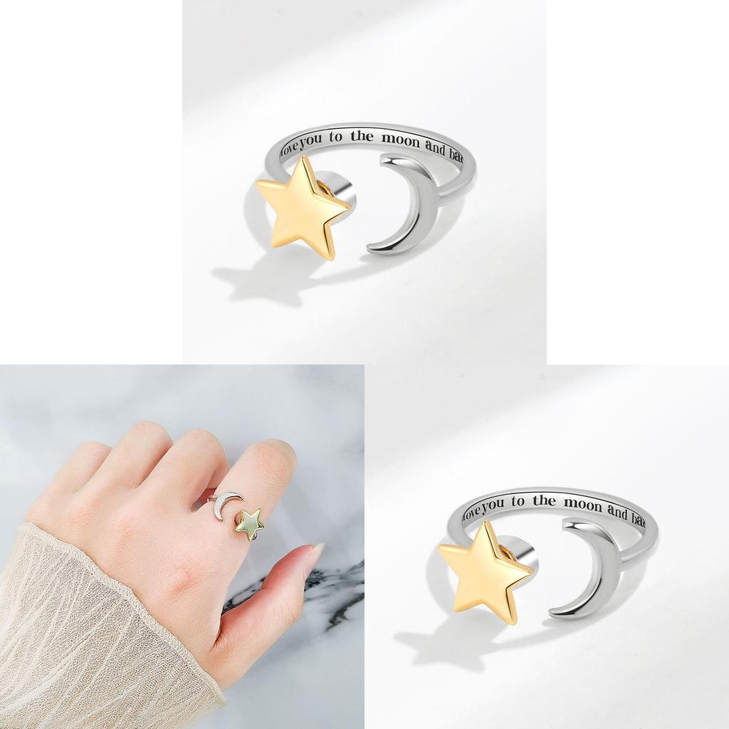 Star Moon Adjustable Copper Ring Minimalist Jewelry For Women