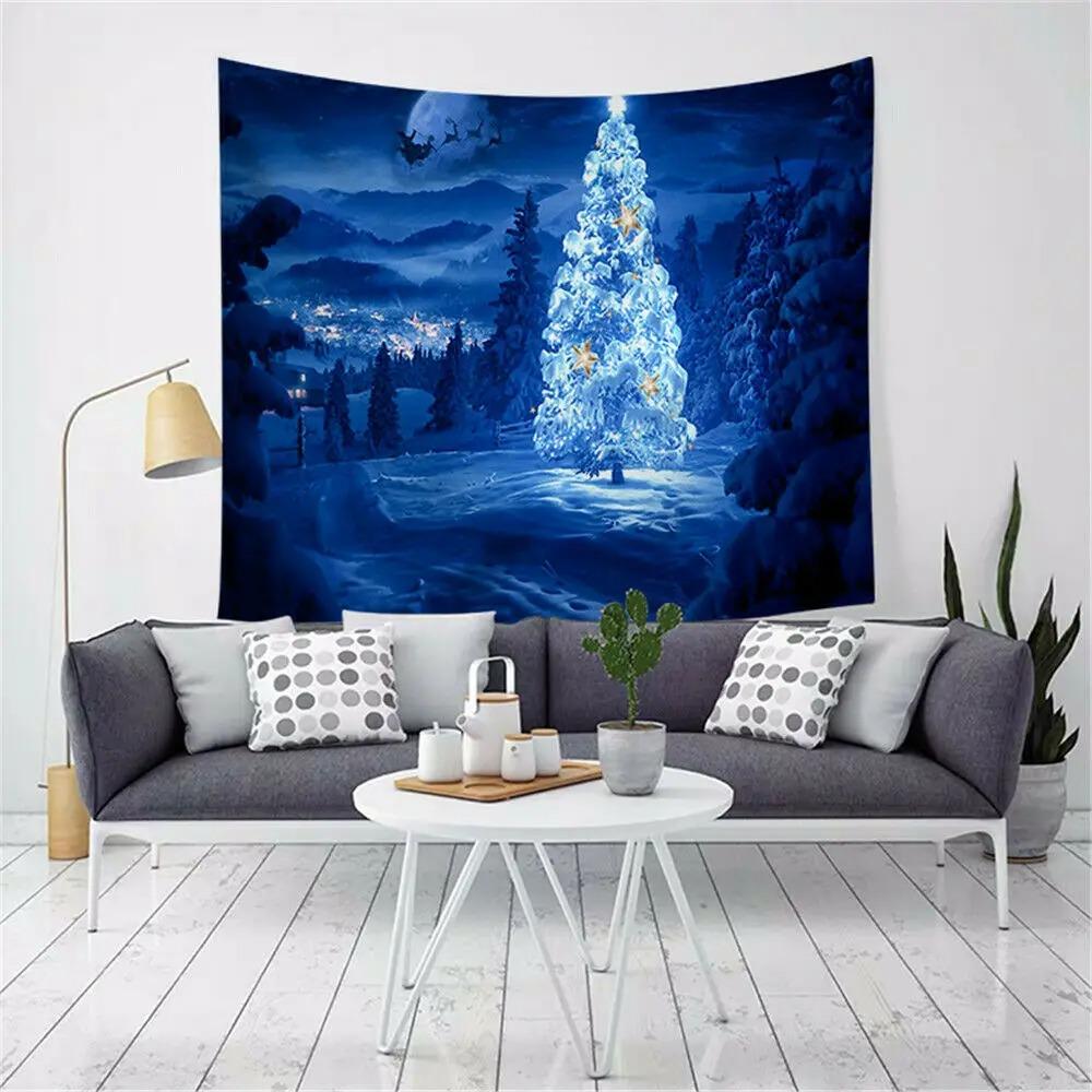 Cartoon Santa Claus Pattern Tapestry Home Bedroom Living Room Wall Decoration Christmas Theme Tapestry